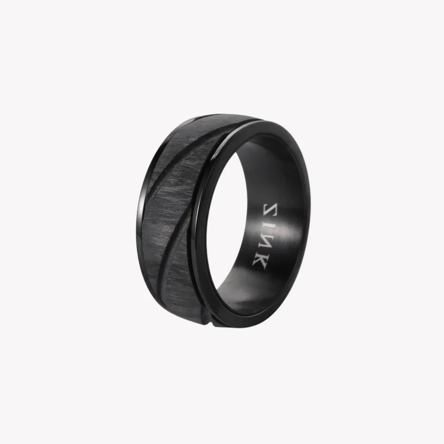 Men's Black Stainless Steel & Carbon Fiber Ring