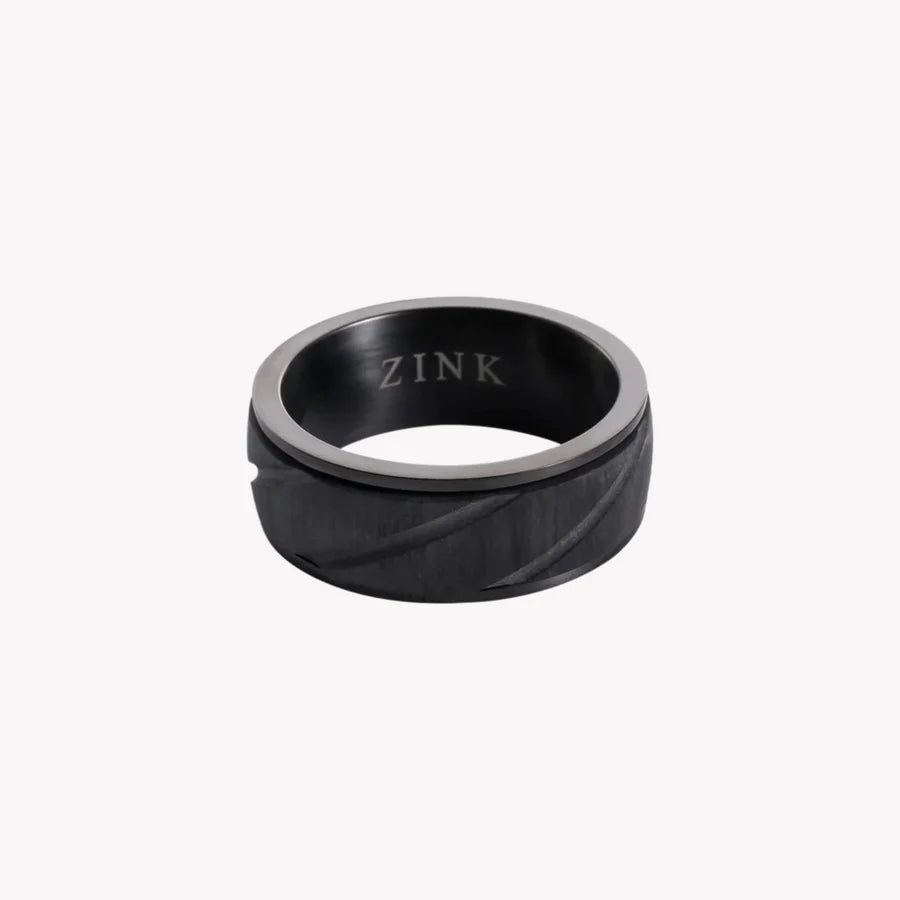 Men's Black Stainless Steel & Carbon Fiber Ring