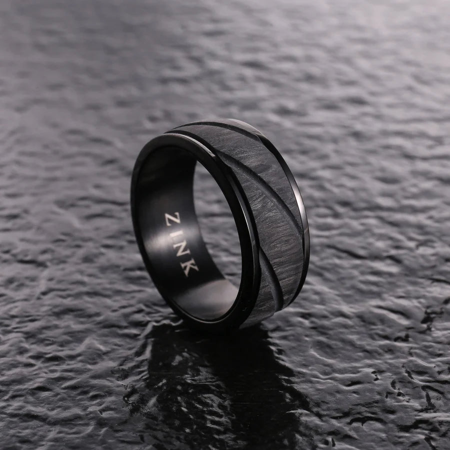 Men's Black Stainless Steel & Carbon Fiber Ring